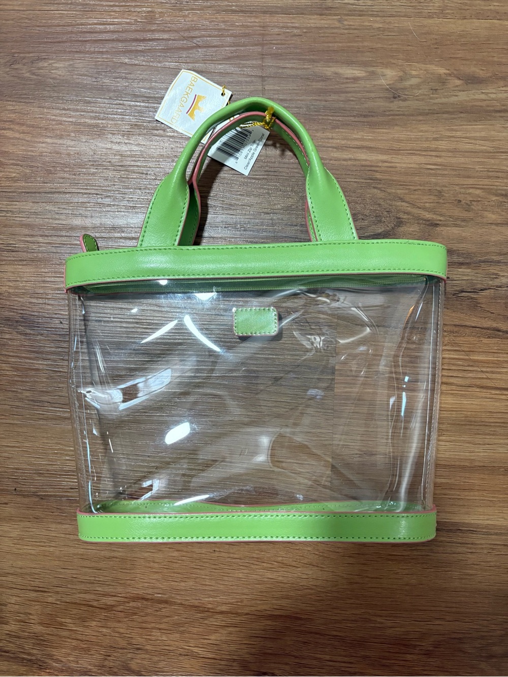 Baekgaard Mini Zip Tote Clear Stadium Bag Apple Green Coral NWT PVC Purse - Picture 2 of 3
